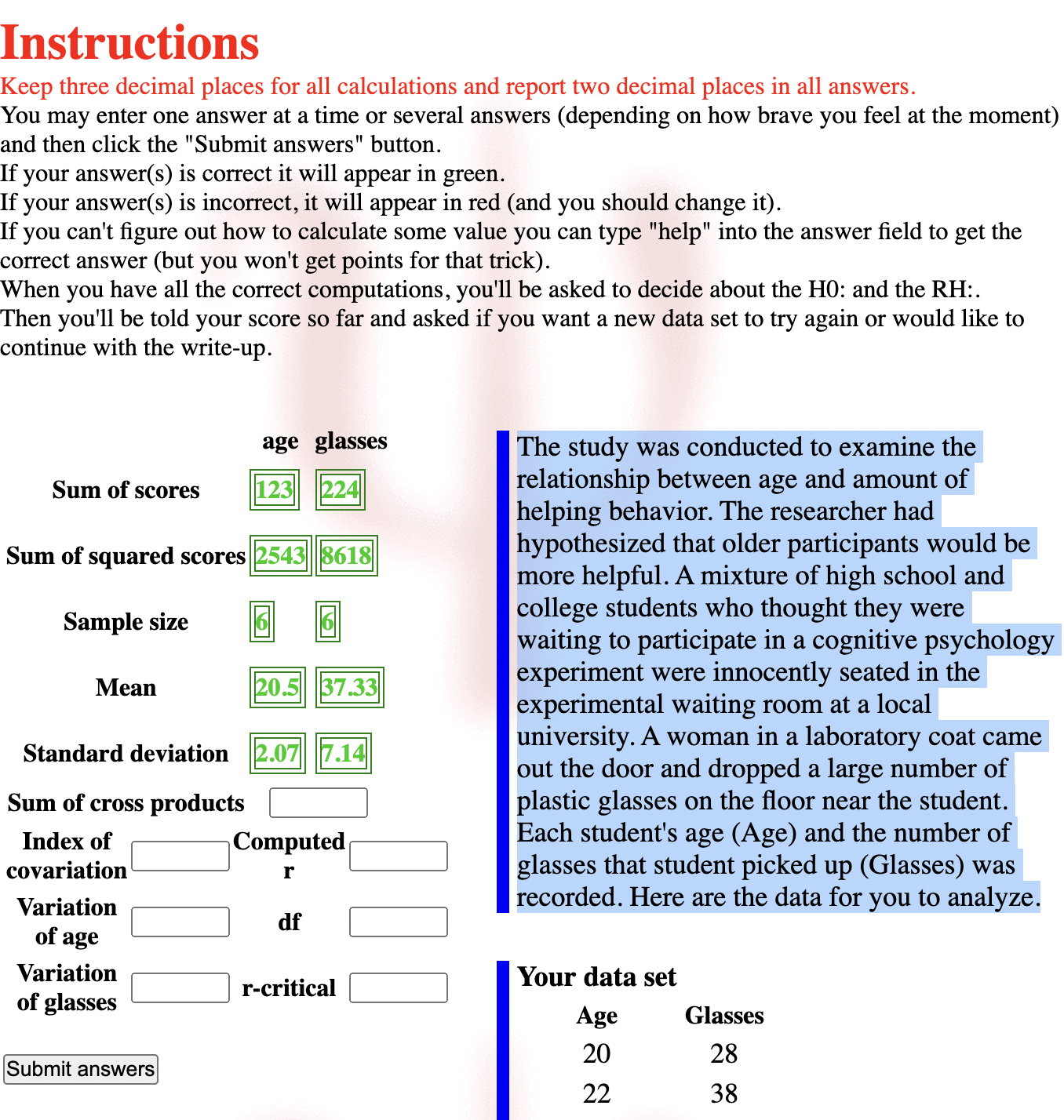 Instructions Keep three decimal places for all calculations and report two decimal