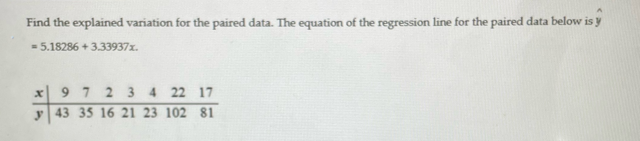 Find the explained variation for the paired data. The equation of the