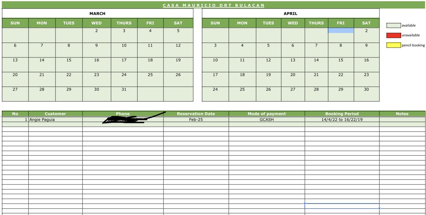 CASA MAURICIO DRT BULACAN MARCH APRIL SUN MON TUES WED THURS FRI