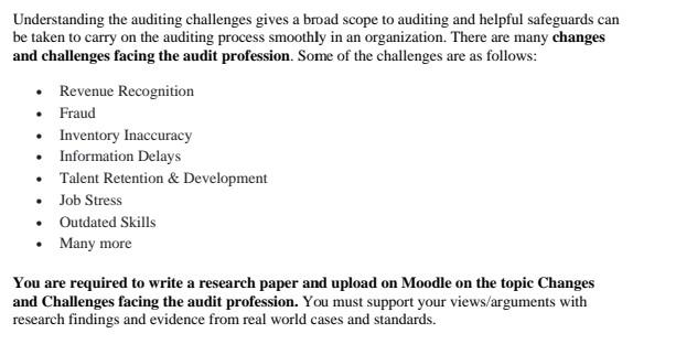 Understanding the auditing challenges gives a broad scope to auditing and helpful