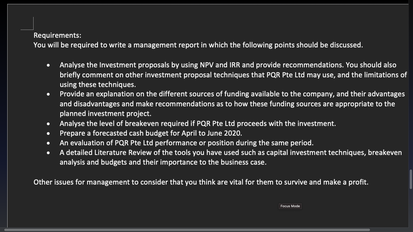 Requirements: You will be required to write a management report in which