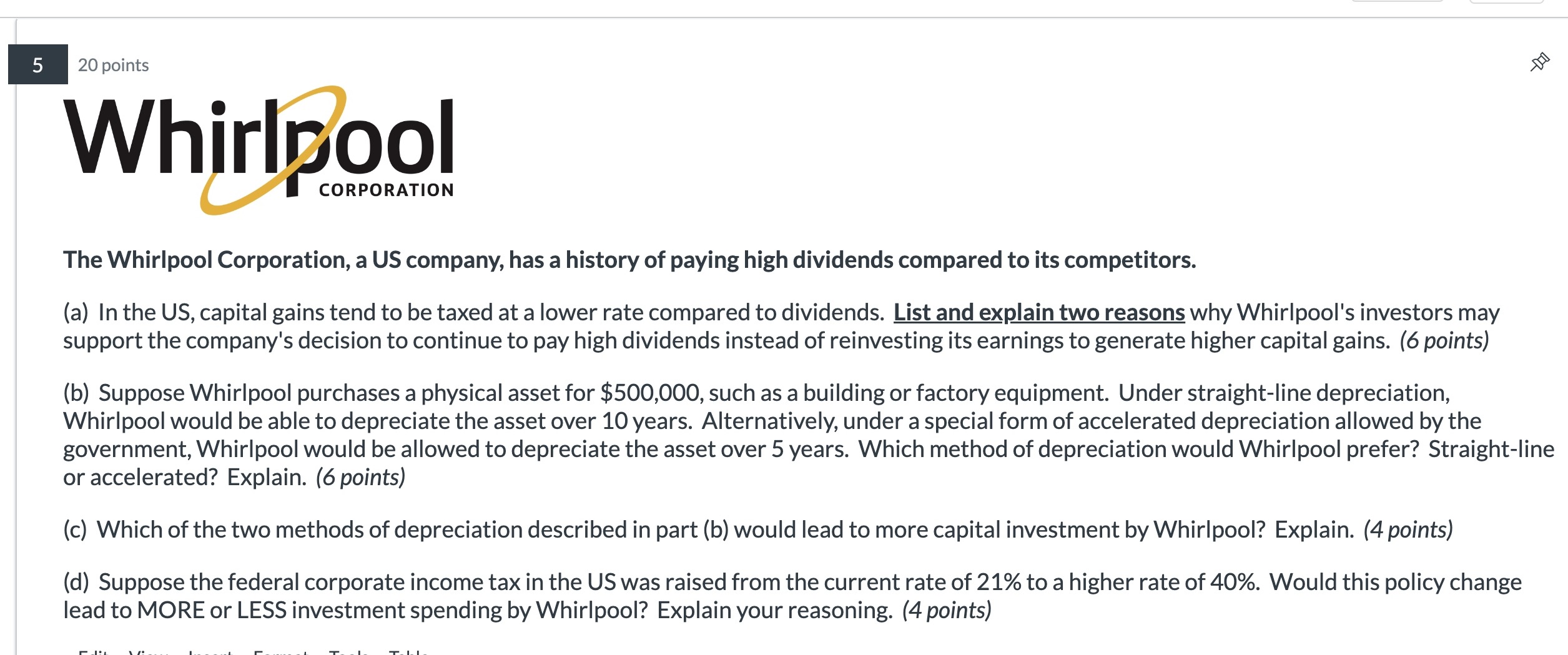  20 points ba Whirlpool CORPORATION The Whirlpool Corporation, a US company,