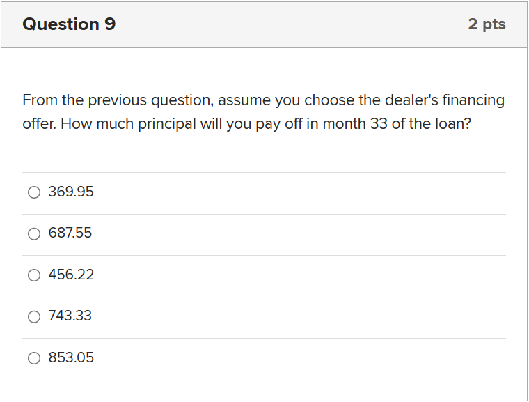 and you decide to finance the entire purchase. The dealer offers you