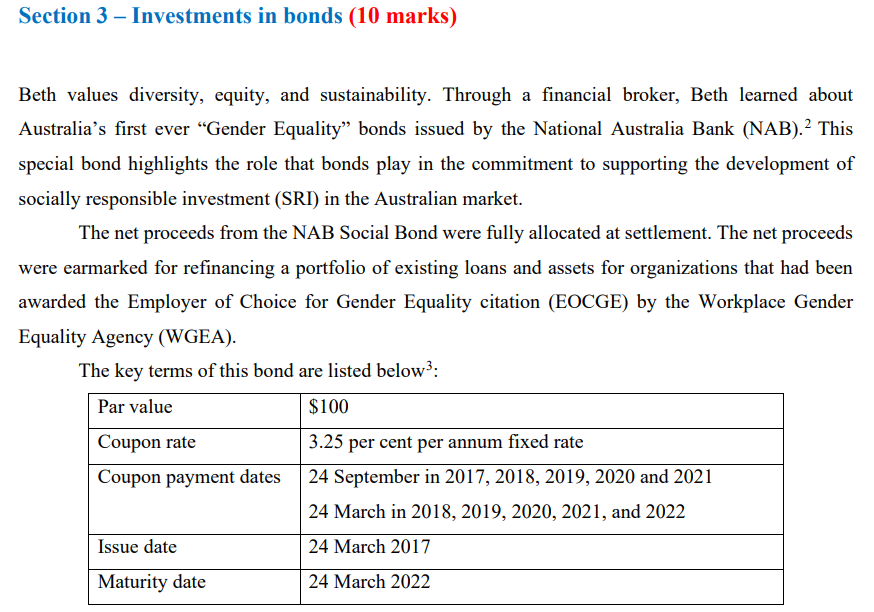 Section 3 Investments in bonds (10 marks) Beth values diversity, equity,