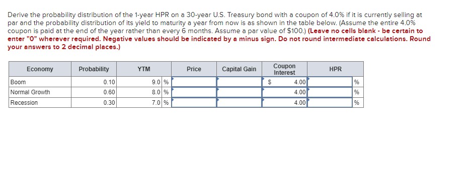 Derive the probability distribution of the 1-year HPR on a 30-year