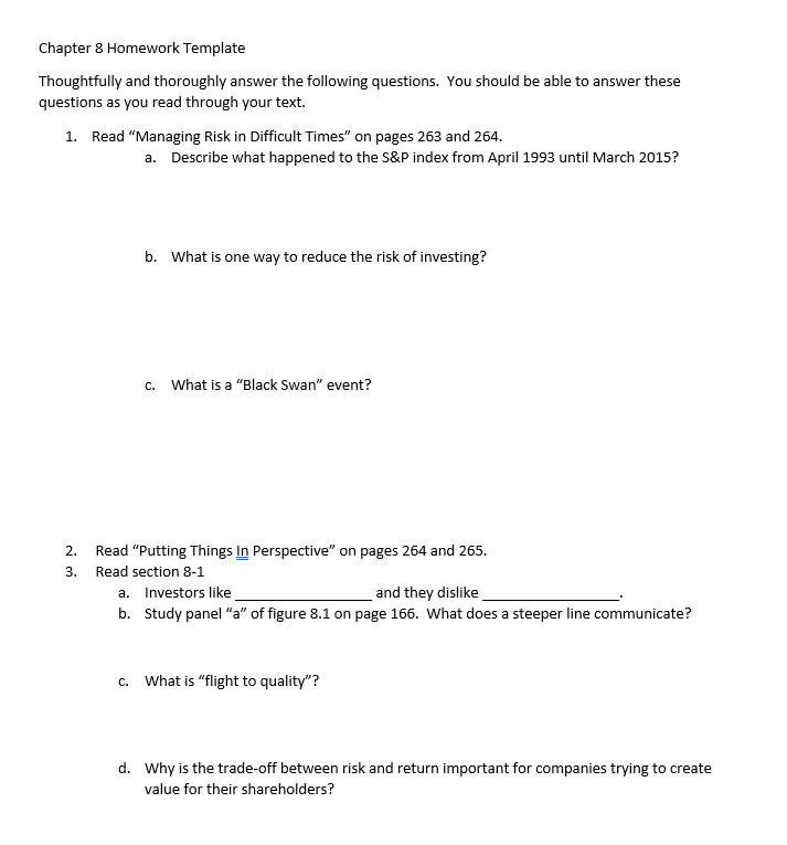  Chapter 8 Homework Template Thoughtfully and thoroughly answer the following questions.