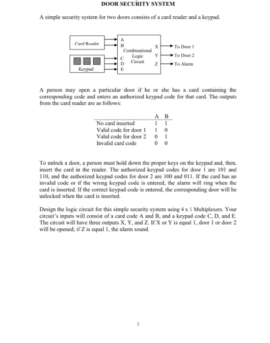  DOOR SECURITY SYSTEM A simple security system for two doors consists