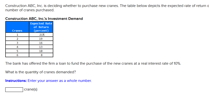  Construction ABC, Inc. is deciding whether to purchase new cranes. The