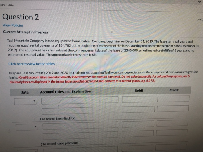 equipment from Costner Company, beginning on December 31, 2019. The lease term