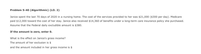  Problem 5-40 (Algorithmic) (LO. 2) Janice spent the last 70 days