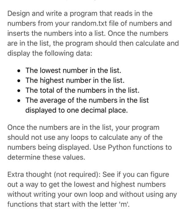  Please use Python for this program Design and write a program