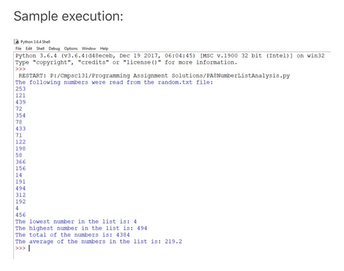 that reads in the numbers from your random.txt file of numbers and
