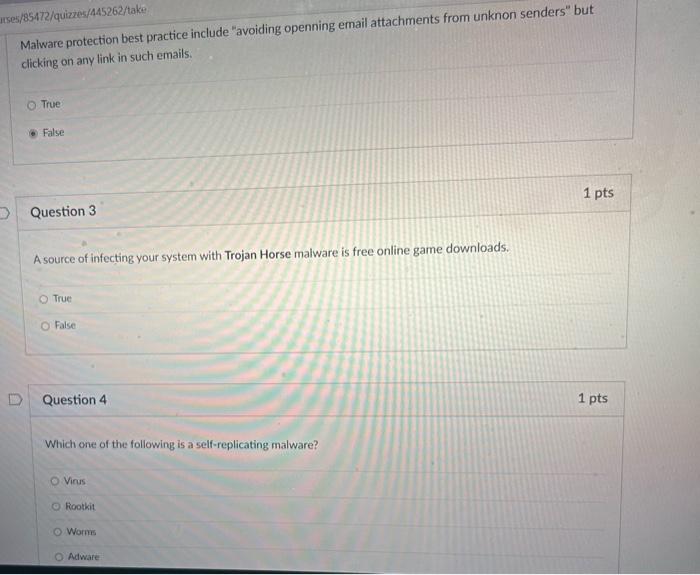2,3,4 please help all three Malware protection best practice include "avoiding openning