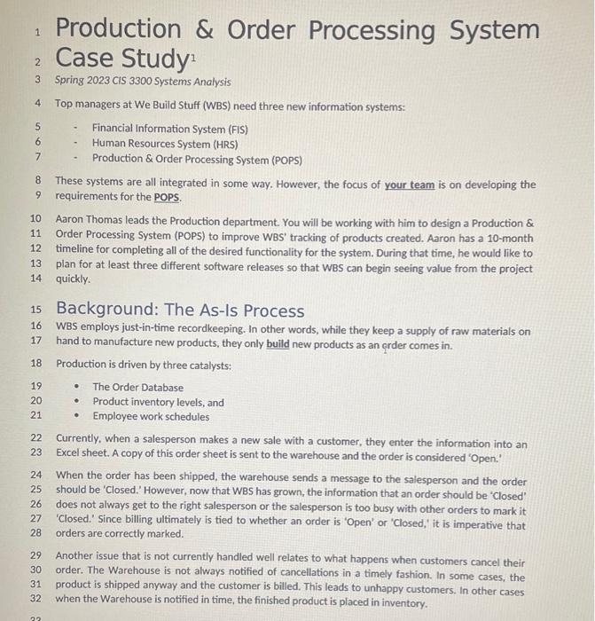  1 Production \& Order Processing System 2 Case Study 1 3