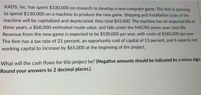  KADS, Inc. has spent $330,000 on research to develop a new