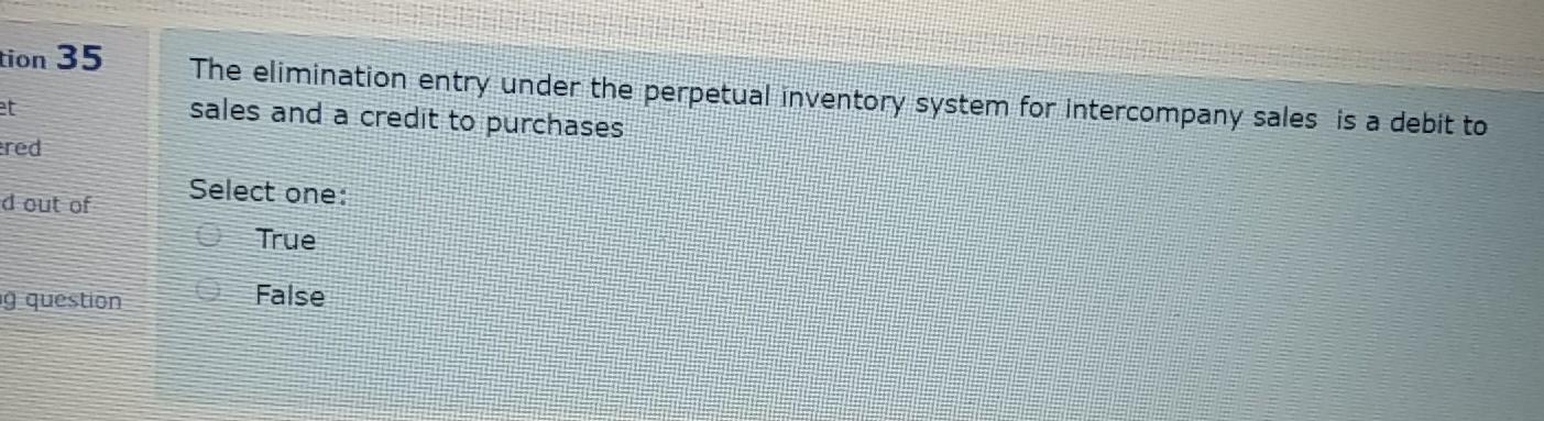tion 35 The elimination entry under the perpetual inventory system for