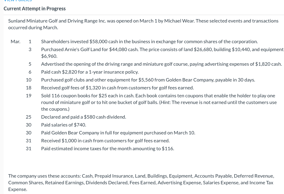Current Attempt in Progress Sunland Miniature Golf and Driving Range Inc.