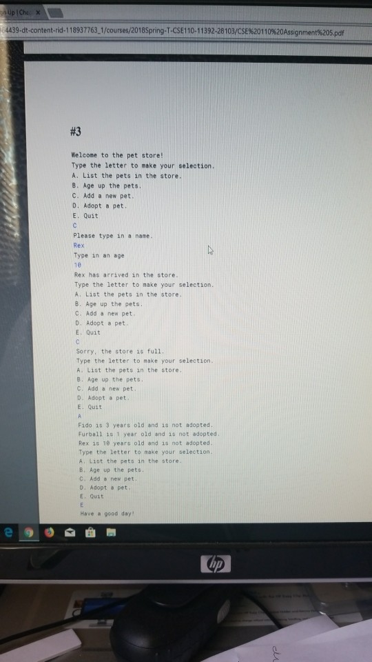 individual pets and the Assignment5 class will contain the main and act