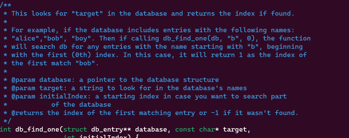  ??**** This looks for "target" in the database and returns the