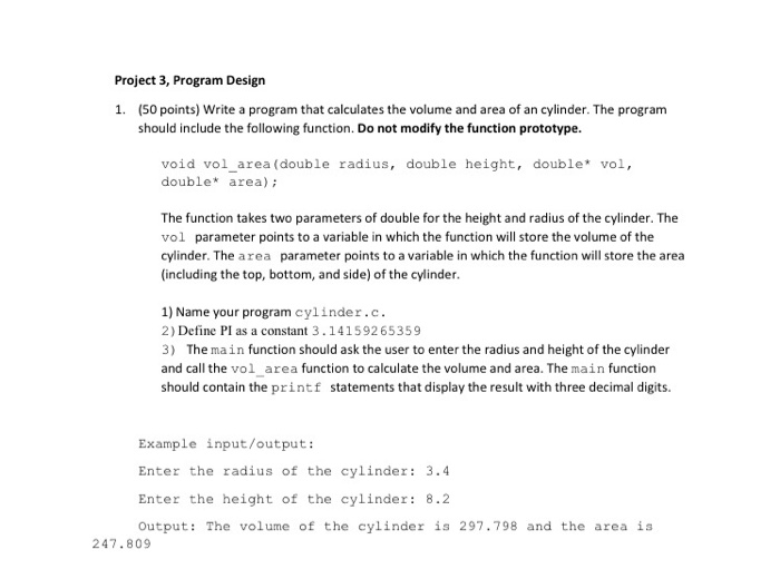  1. Write a program that calculates the area and volume of