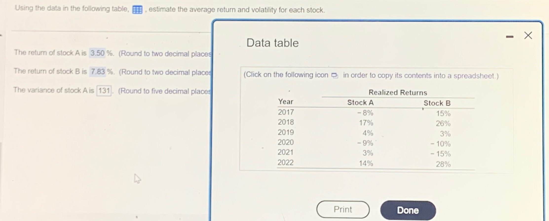  ** I need help finding the variance for stock a and