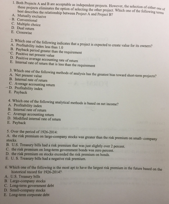  Answer all questions please Both Projects A and B are acceptable