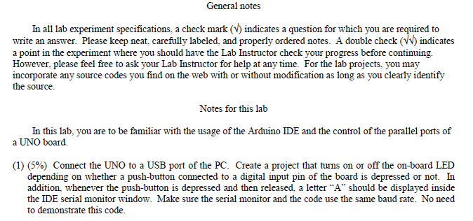  General notes In all lab experiment specifications, a check mark (v)