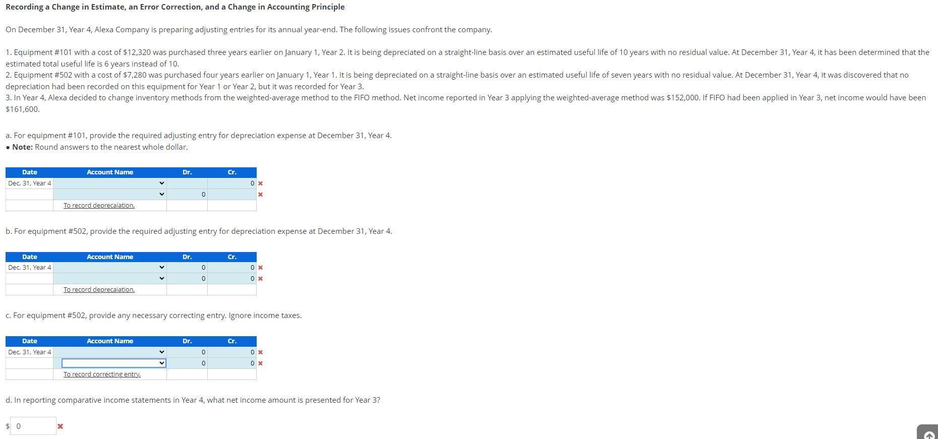  Recording a Change in Estimate, an Error Correction, and a Change