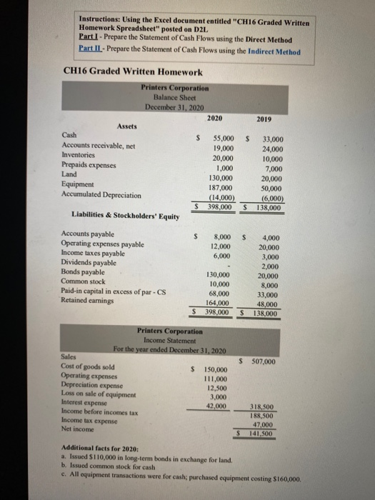  need to prepare statement of cash flows using the direct method