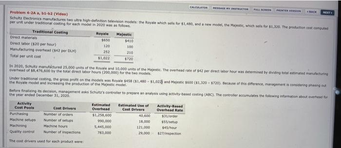  CALCULATOR MESSAGE HY INSTRUCTOR FULL SCREEN PRINTER VERSION NEXT Problem 4-2A