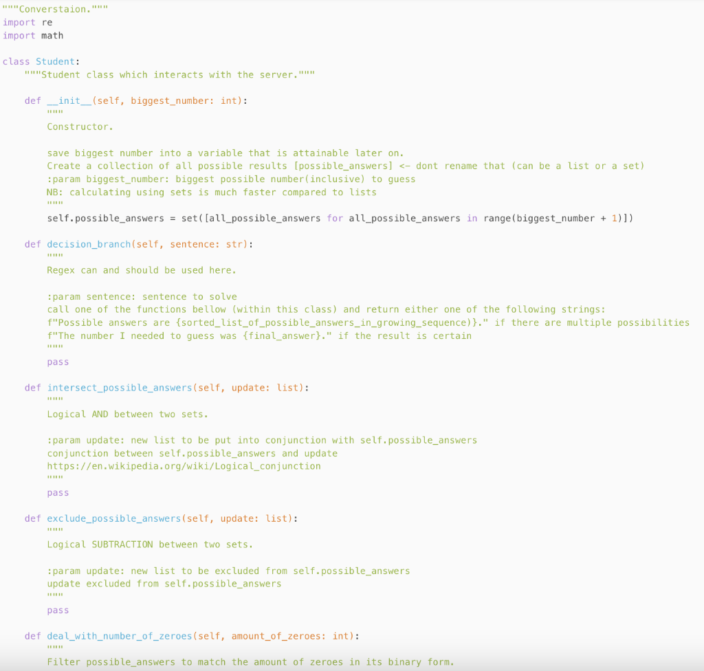 """Converstaion." import re import math class Student: H Student class which interacts
