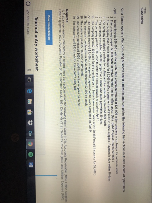  value 10.00 points Karla Tanner opens a Web consulting business called