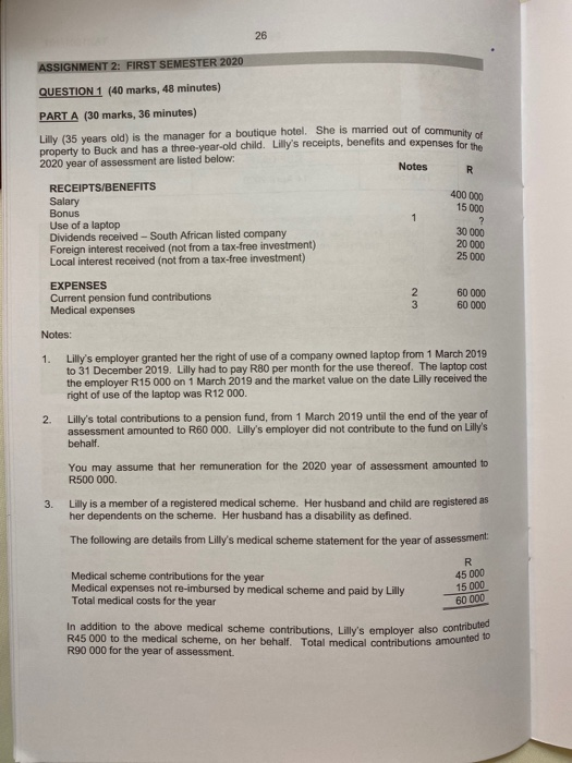  tax1501 ASSIGNMENT 2: FIRST SEMESTER 2020 QUESTION 1 (40 marks, 48