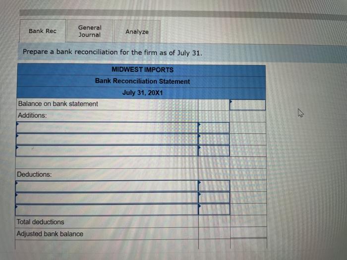 20x1, the accountant for Midwest Imports downloaded the company's July 31, 20x1,