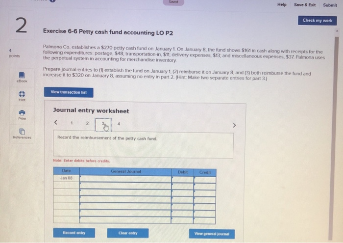 entries to record (a) establishment of the fund and (b) reimbursement of