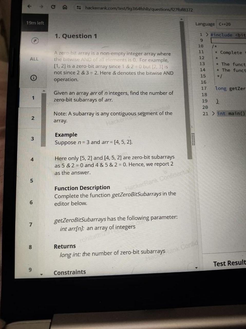  Question 1 A zero-bit array is a non-empty integer array where