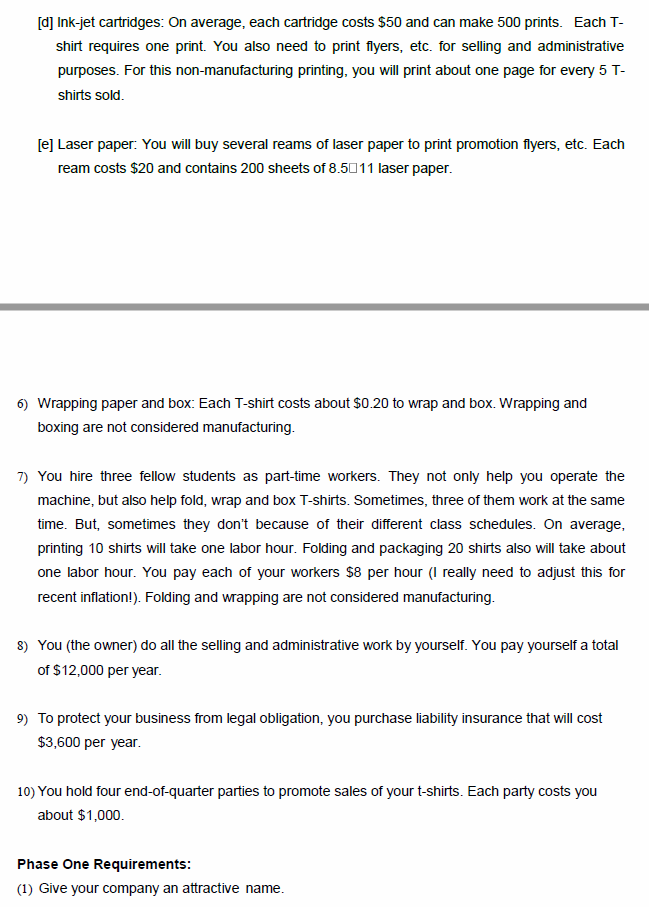 I have so far: Start-up costs: 1) The Boulevard Mall charges you
