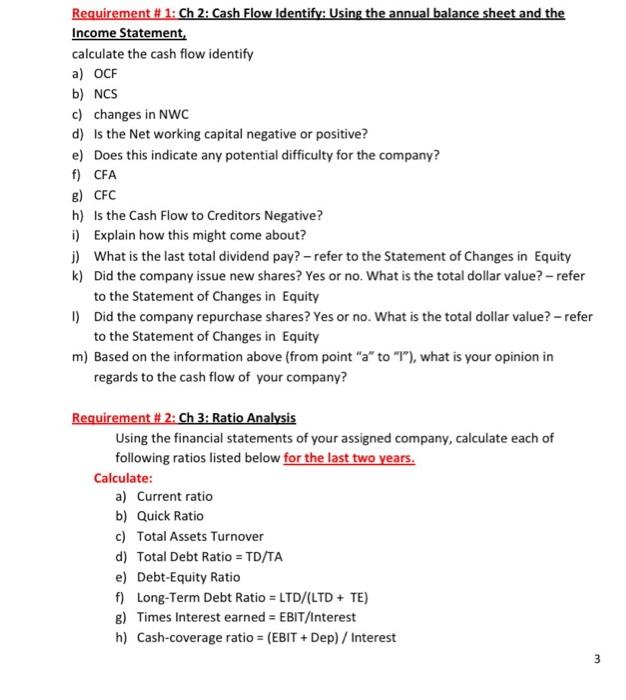  Requirement #1: Ch 2: Cash Flow Identify: Using the annual balance