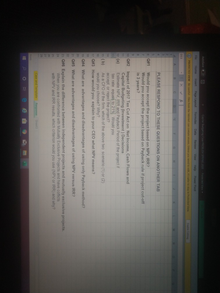 Spreadsheet 1 (b) Compute Net Project Cashflows, NPV, and IRR (c) Develop