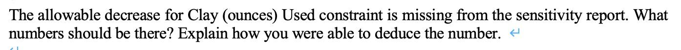  The allowable decrease for Clay (ounces) Used constraint is missing from