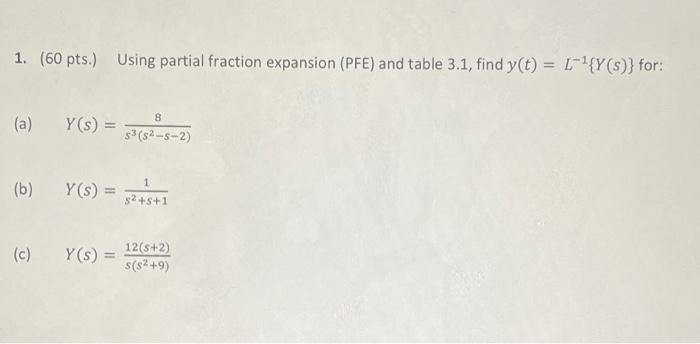  1. (60 pts.) Using partial fraction expansion (PFE) and table 3.1,