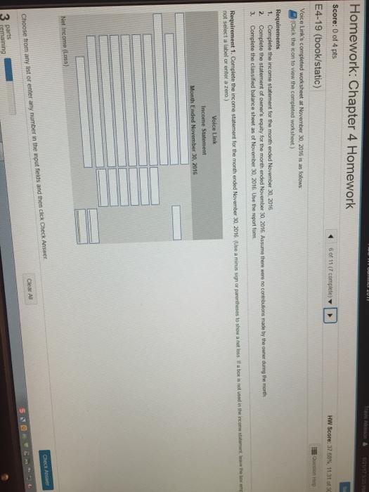  E4-19 accounting math question please answer in format shown Homework: Chapter