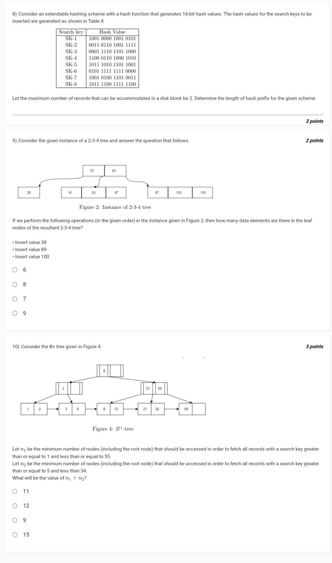  3 8) Consider an extendable hashing scheme with a hash function