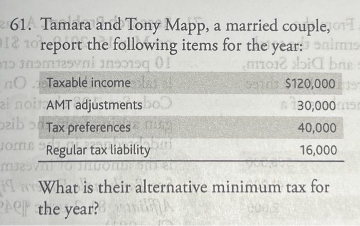 Explain answer and use updated tax rules for 2023 please 61. Tamara