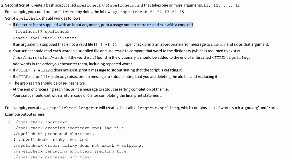  2. Second Script: Create a bash script called spellcheck (not spellcheck.