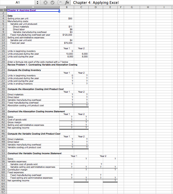 A1 F G H 1 Data fx Chapter 4: Applying Excel
