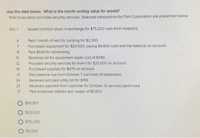 the end of the month? Flint Corporation provides security services. Selected transactions