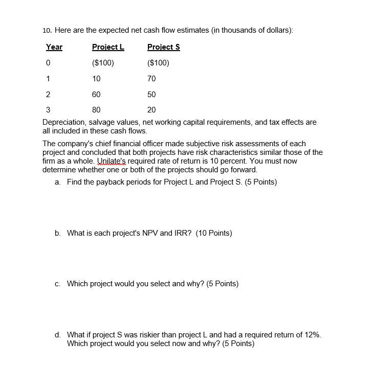  Here are the expected net cash flow estimates (in thousands of