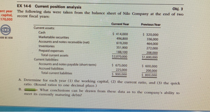  ent year capital, 170,000 EX 14-6 Current position analysis Obj. 3