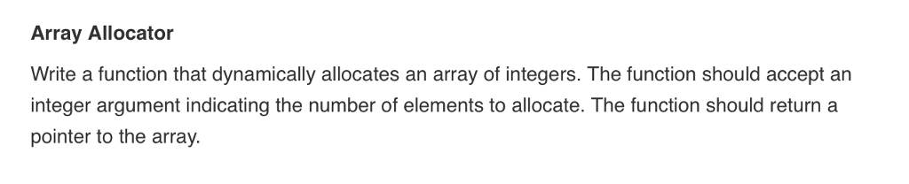 Programing lang in C++ Array Allocator Write a function that dynamically allocates